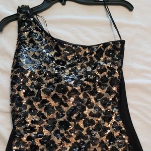 Cache one shoulder leopard sequins top
